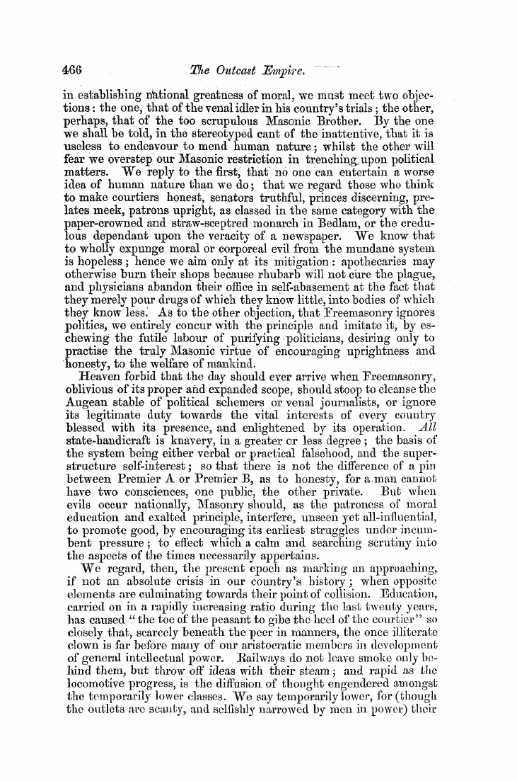 The Freemasons' Monthly Magazine: 1855-08-01 - The Outcast Empire. 