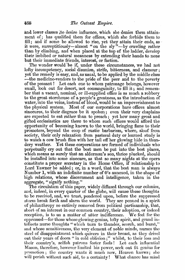 The Freemasons' Monthly Magazine: 1855-08-01 - The Outcast Empire. 