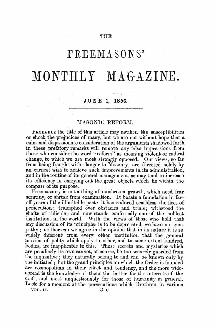 The Freemasons' Monthly Magazine: 1856-06-01 - Untitled Article