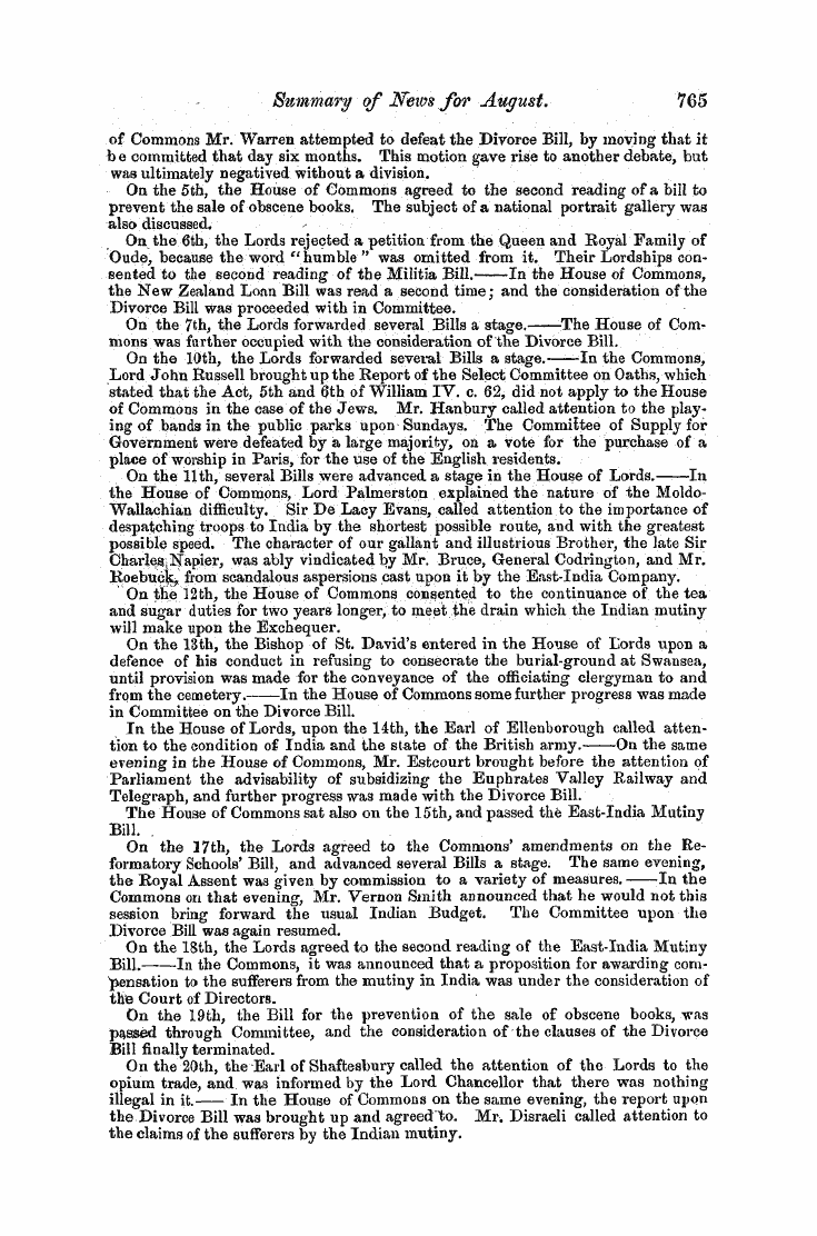 The Freemasons' Monthly Magazine: 1857-09-01 - Summary Of News For August