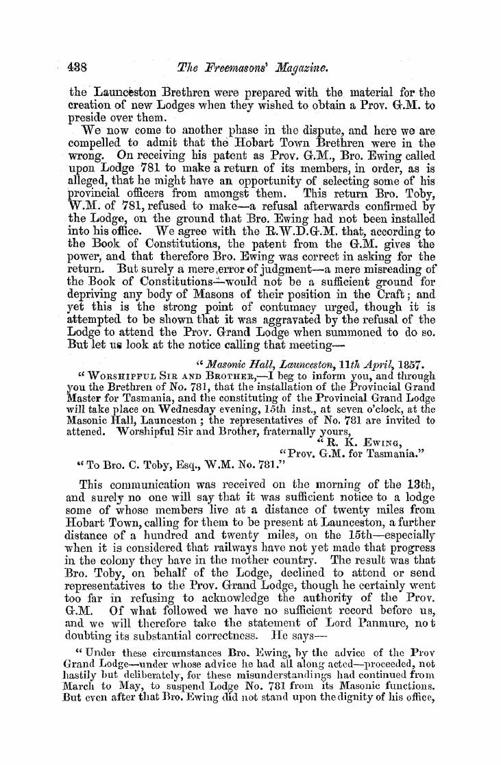 The Freemasons' Monthly Magazine: 1858-03-01 - Grand Lodge