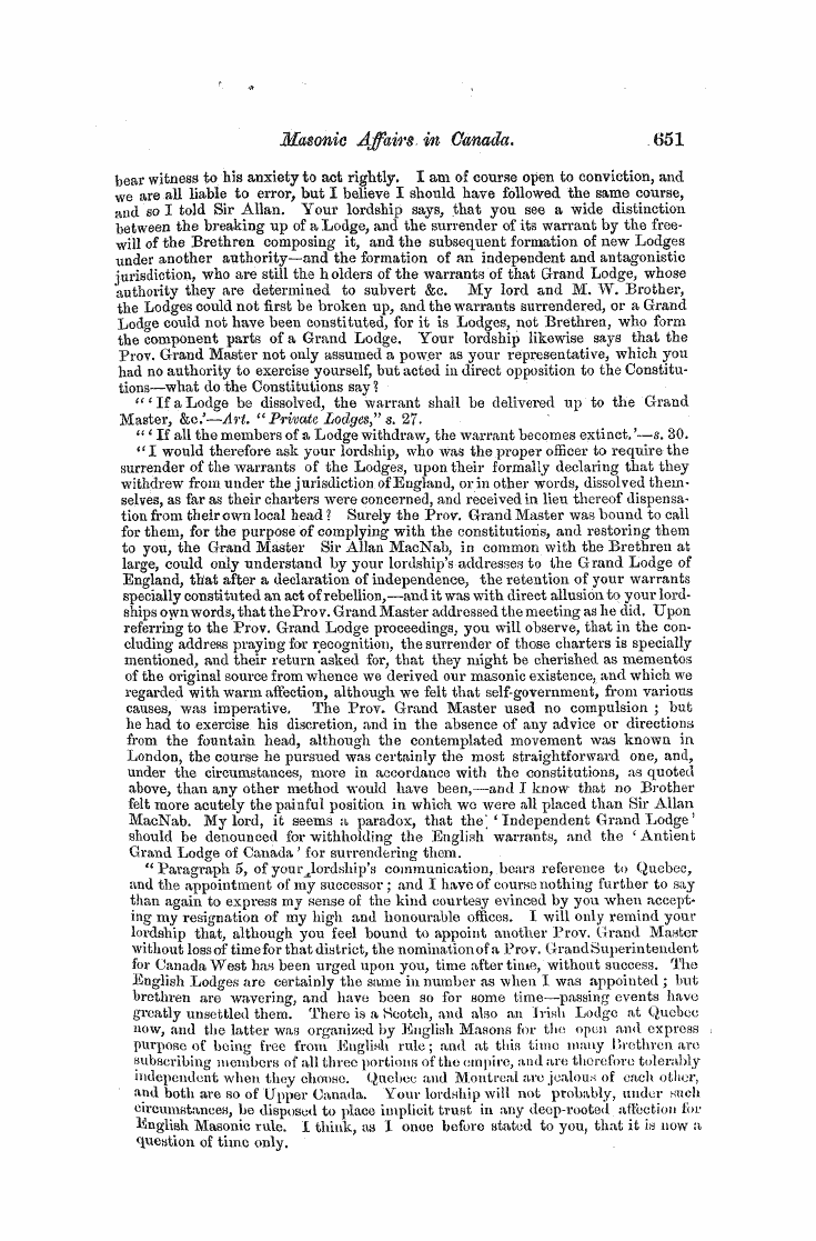 The Freemasons' Monthly Magazine: 1858-04-01 - Masonic Affaies In Canada.