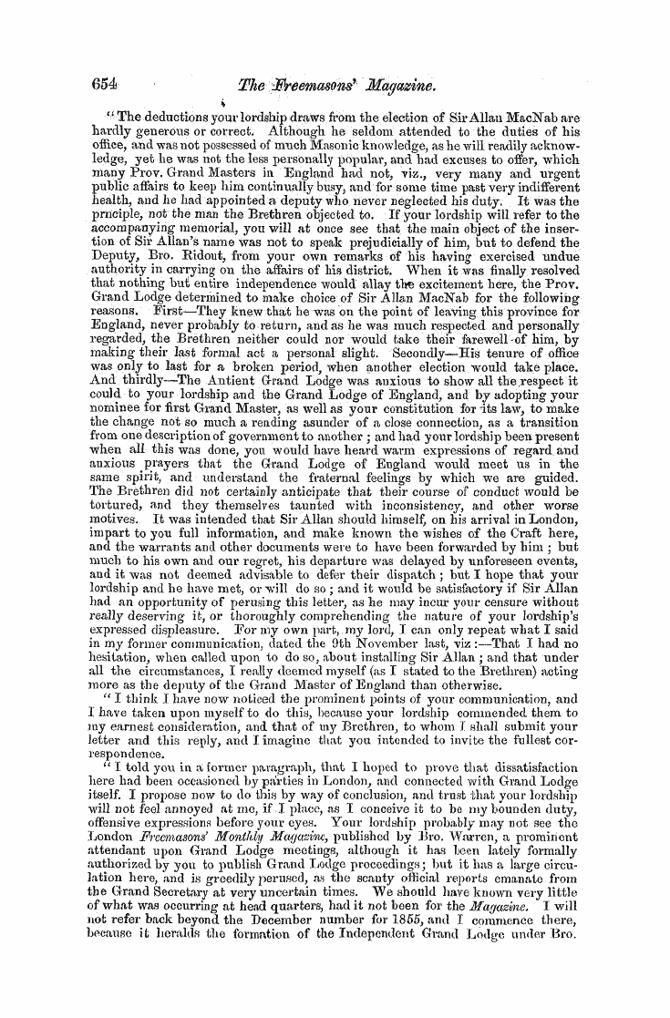 The Freemasons' Monthly Magazine: 1858-04-01 - Masonic Affaies In Canada.