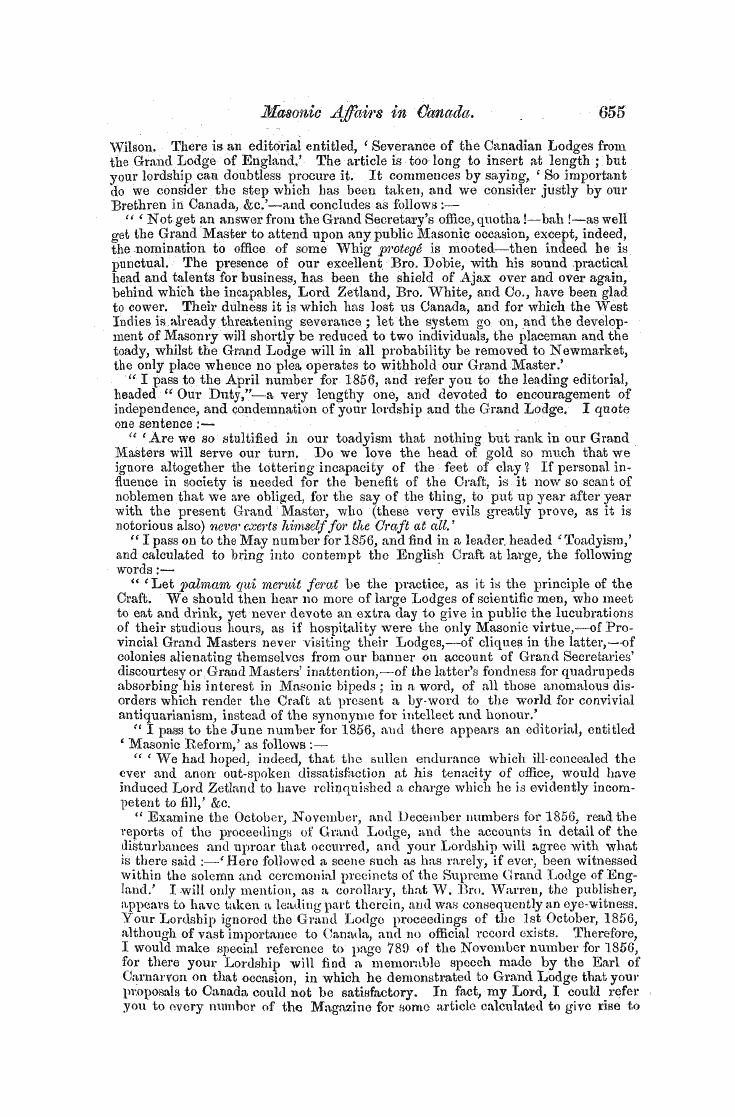 The Freemasons' Monthly Magazine: 1858-04-01 - Masonic Affaies In Canada.