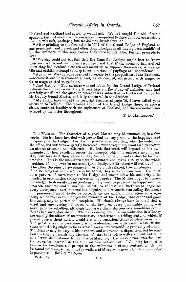 The Freemasons' Monthly Magazine: 1858-04-01 - Masonic Affaies In Canada.