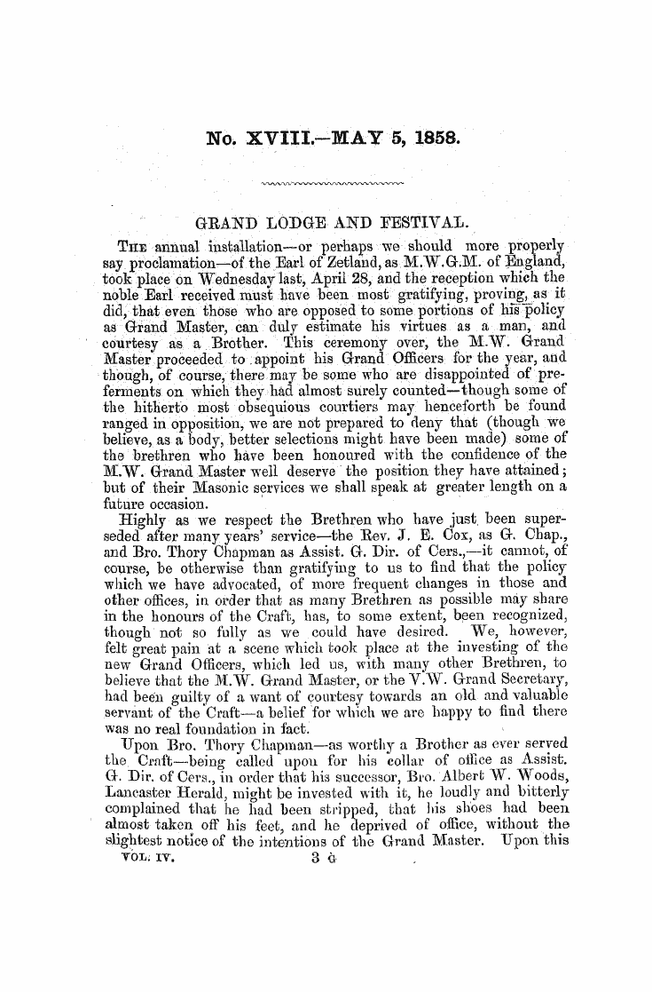 The Freemasons' Monthly Magazine: 1858-05-01 - Grand Lodge And Festival.