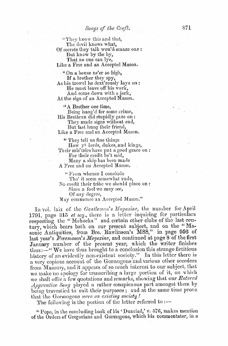 The Freemasons' Monthly Magazine: 1858-05-01 - Songs Of The Ceaft.