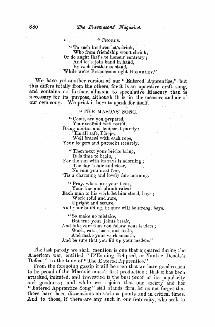 The Freemasons' Monthly Magazine: 1858-05-01 - Songs Of The Ceaft.