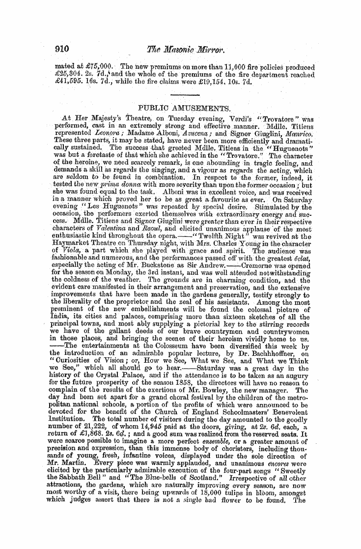 The Freemasons' Monthly Magazine: 1858-05-01 - The Week