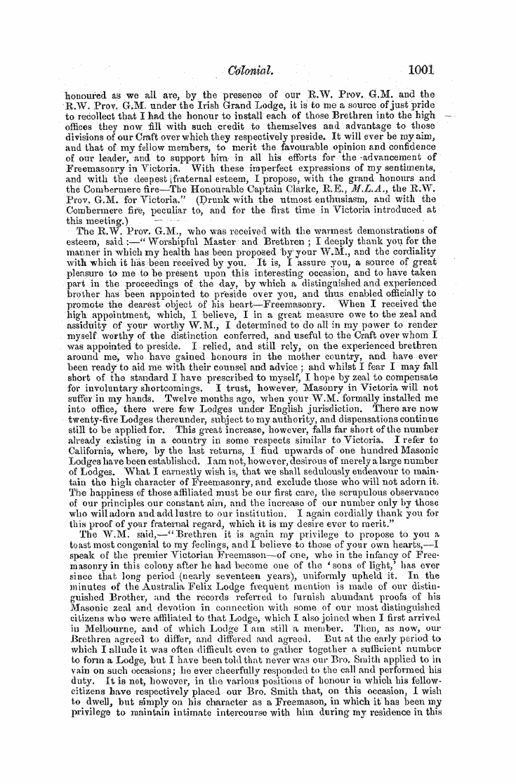 The Freemasons' Monthly Magazine: 1858-05-01 - Colonial.