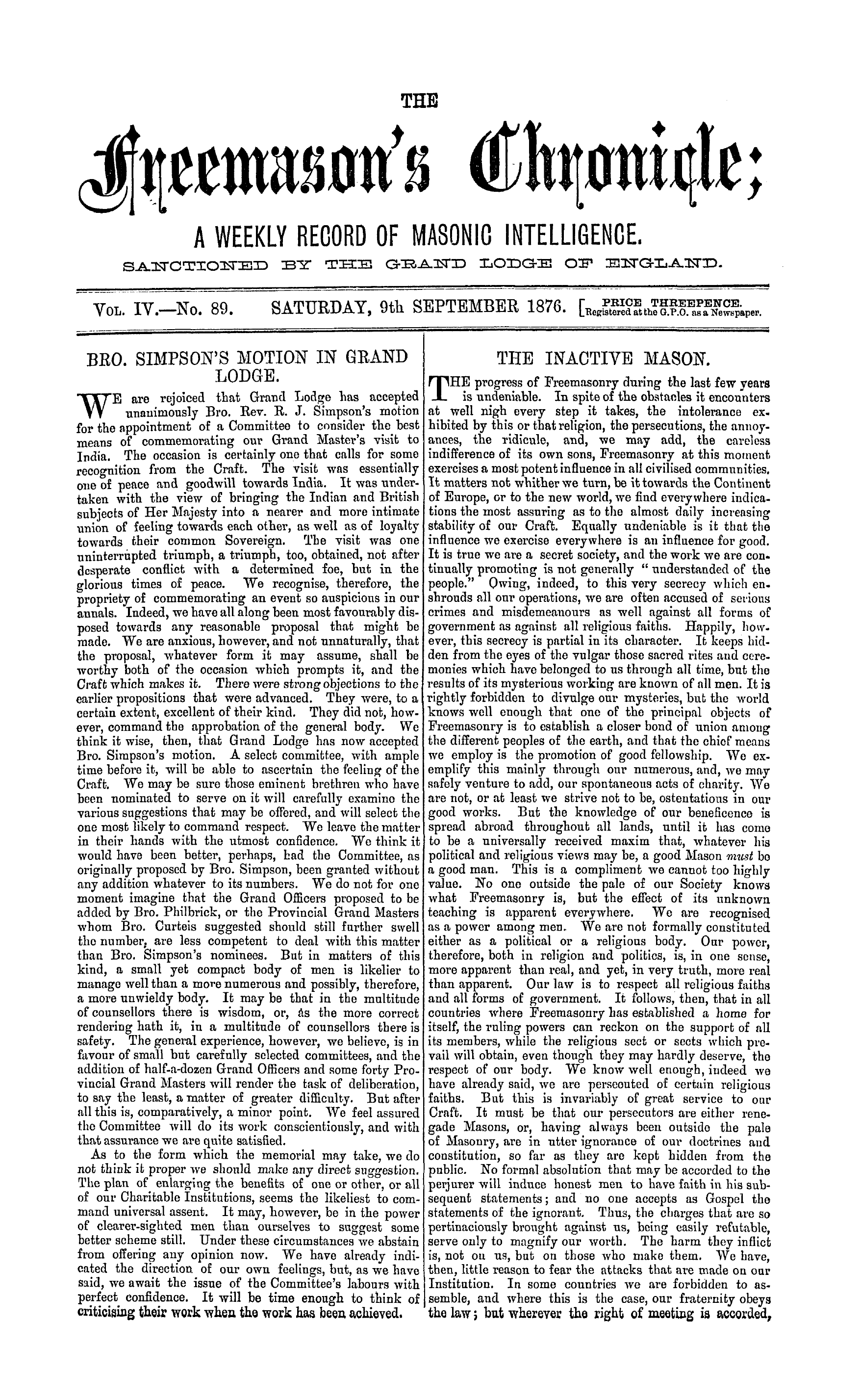 The Freemason's Chronicle