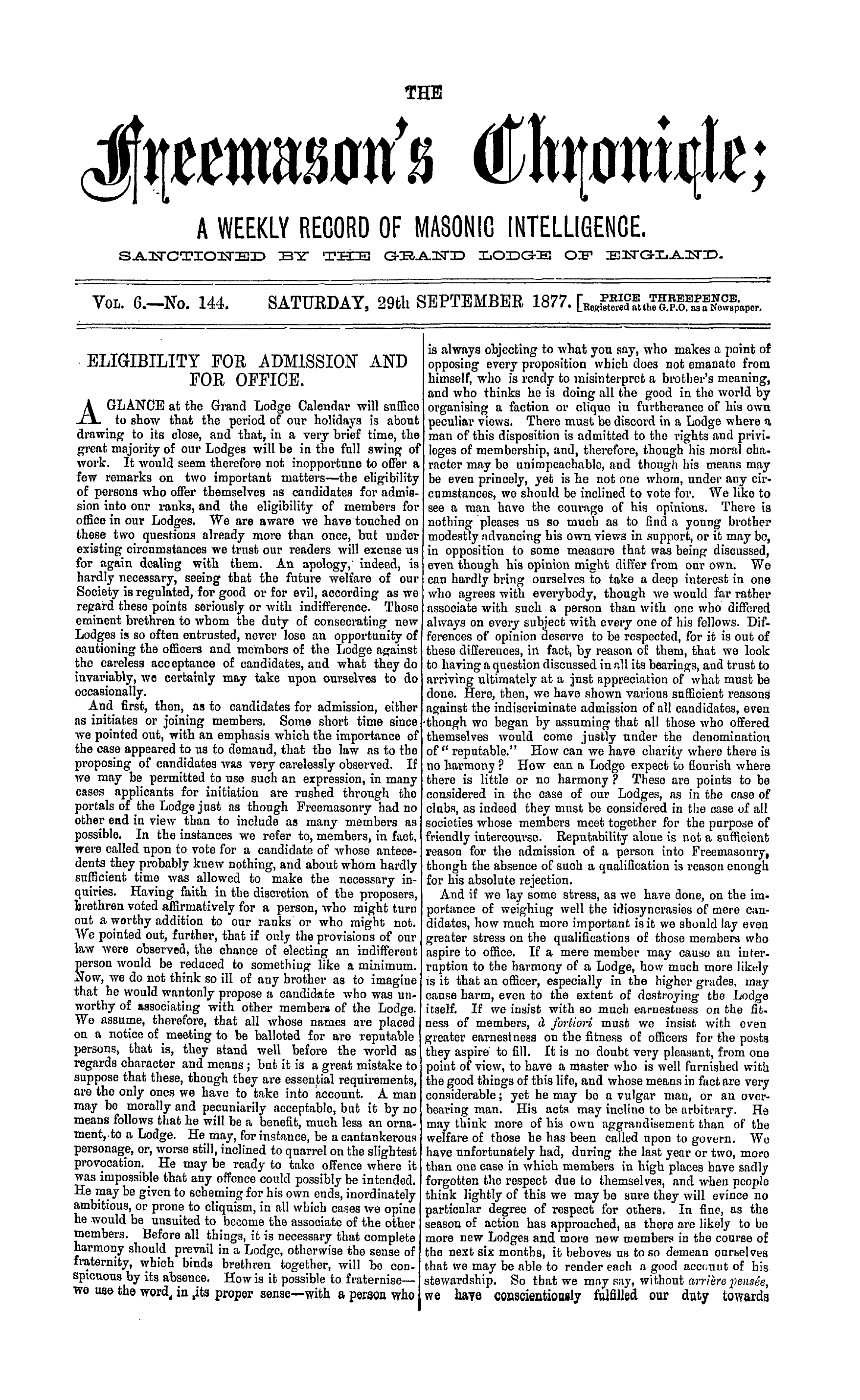 The Freemason's Chronicle