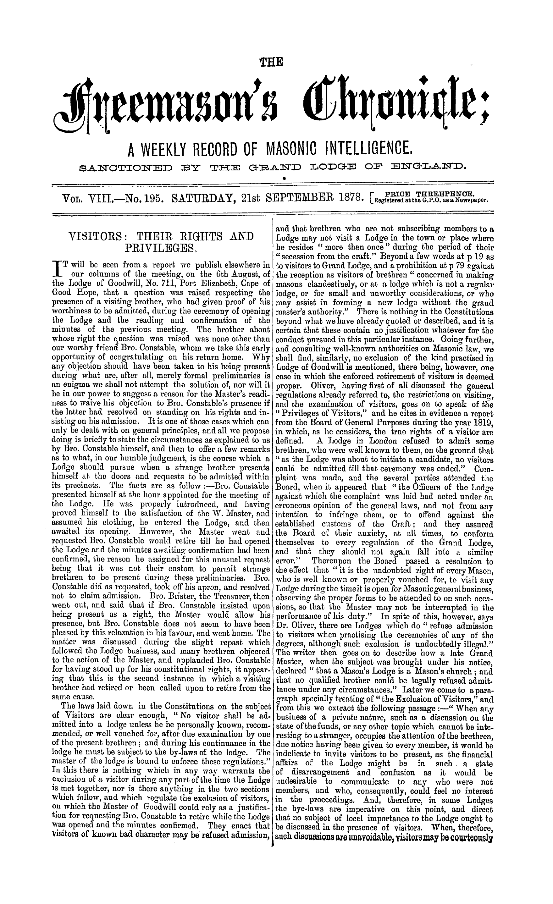 The Freemason's Chronicle