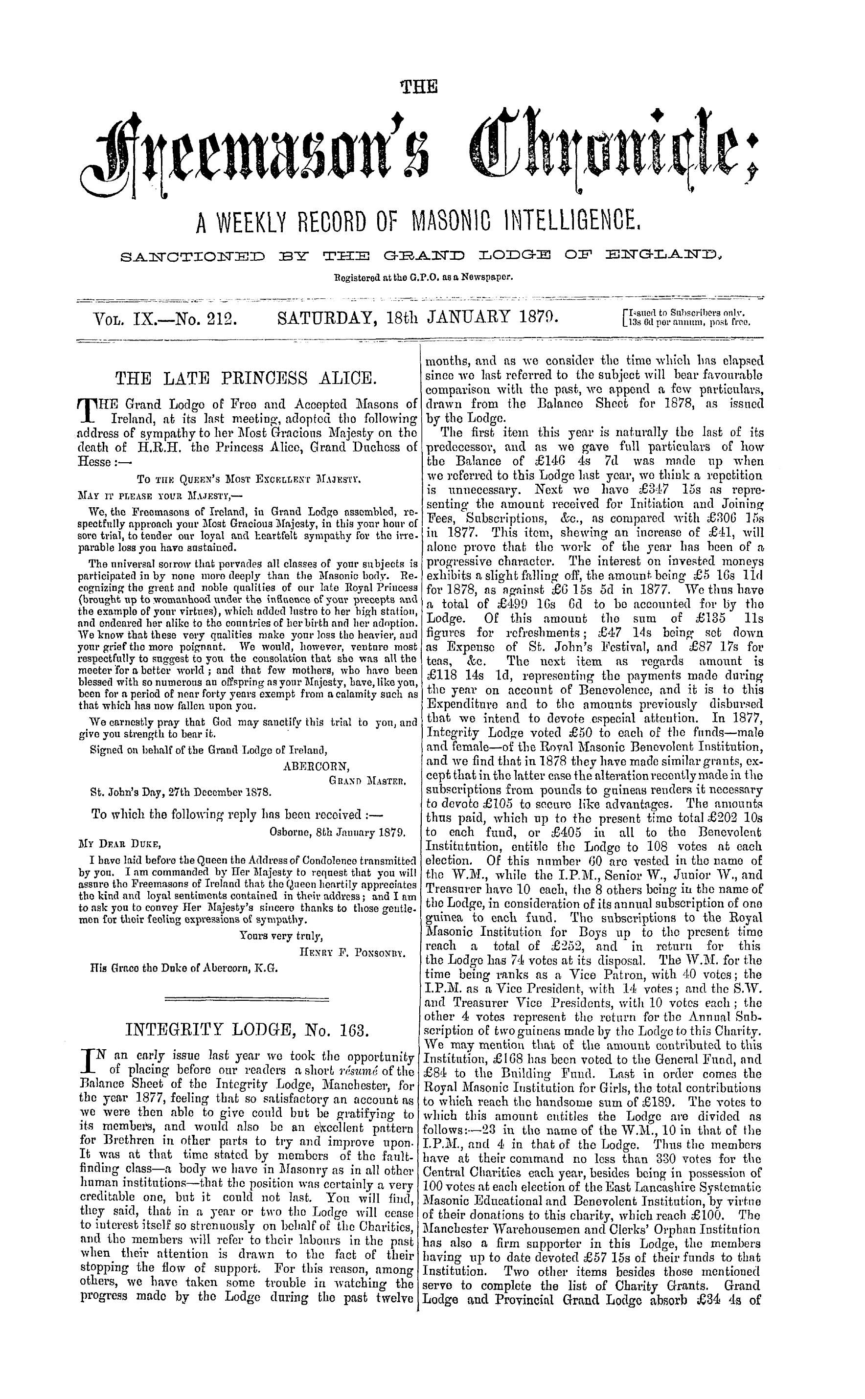 The Freemason's Chronicle