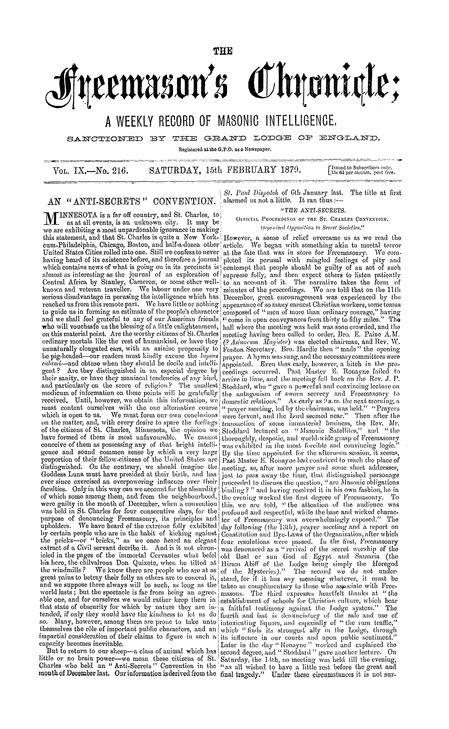 The Freemason's Chronicle