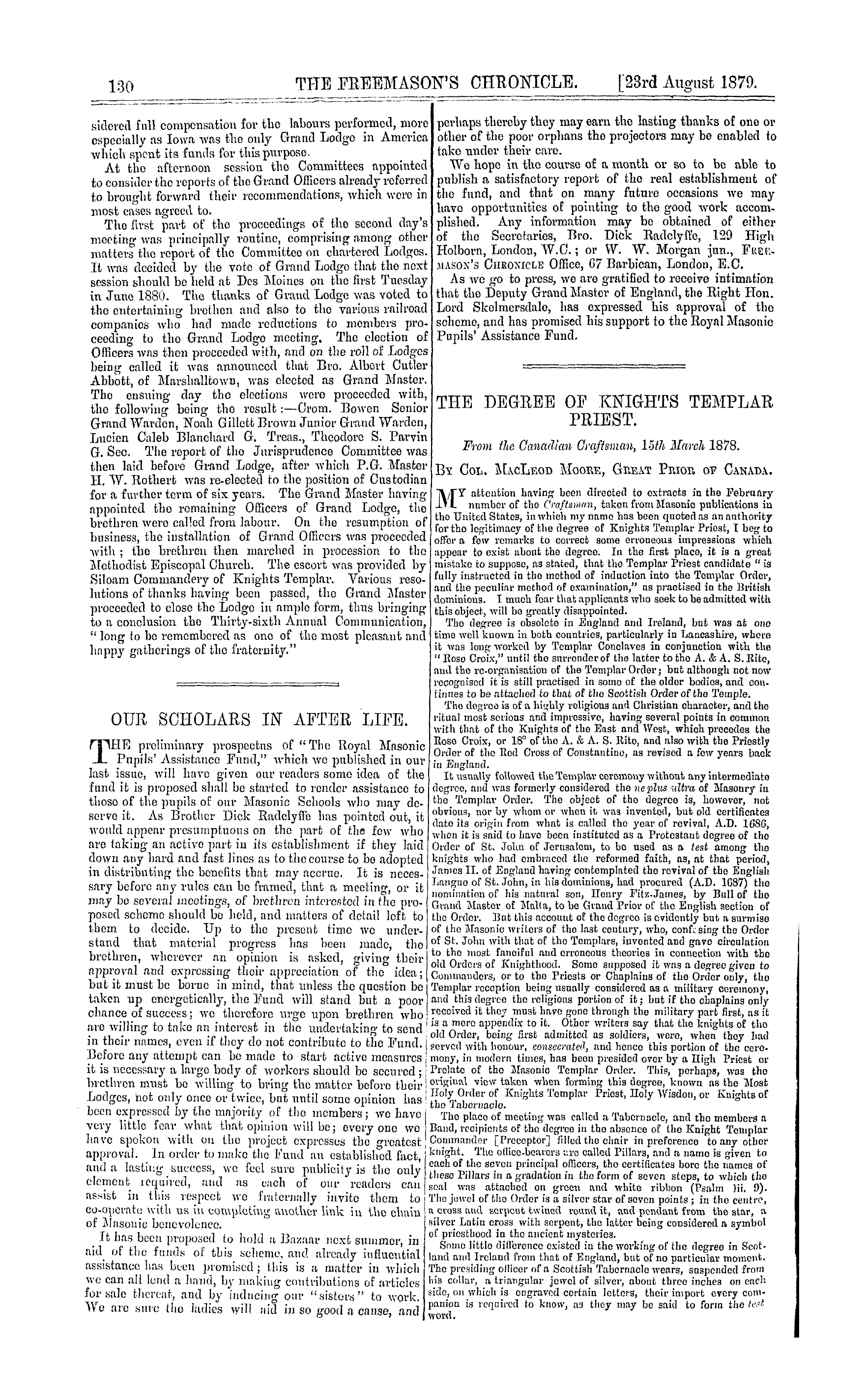 The Freemason's Chronicle: 1879-08-23 - Grand Lodge Of Iowa.
