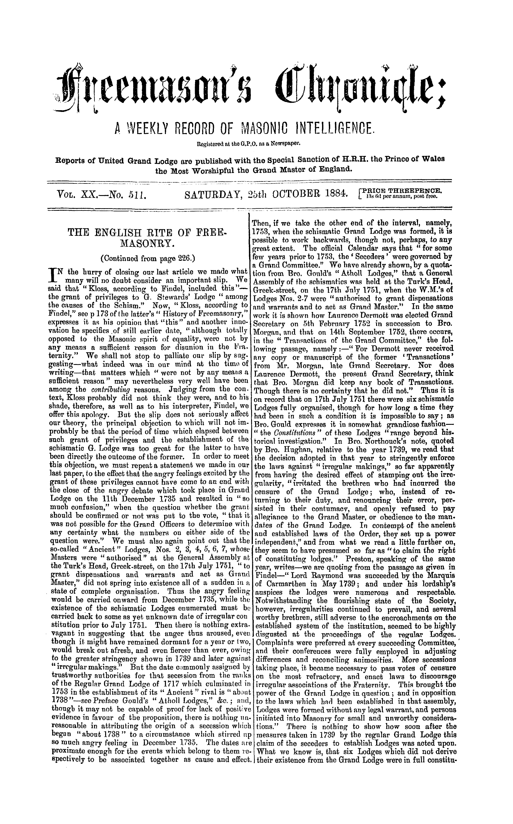 The Freemason's Chronicle