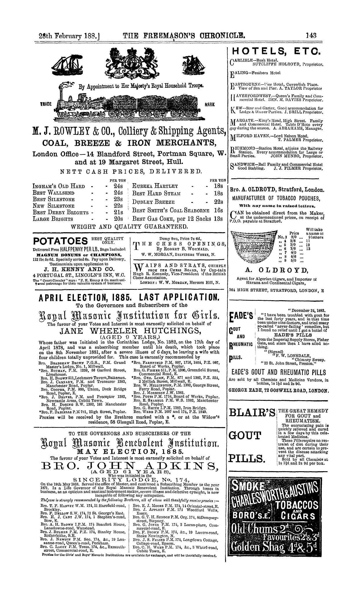 The Freemason's Chronicle: 1885-02-28 - Ad01502