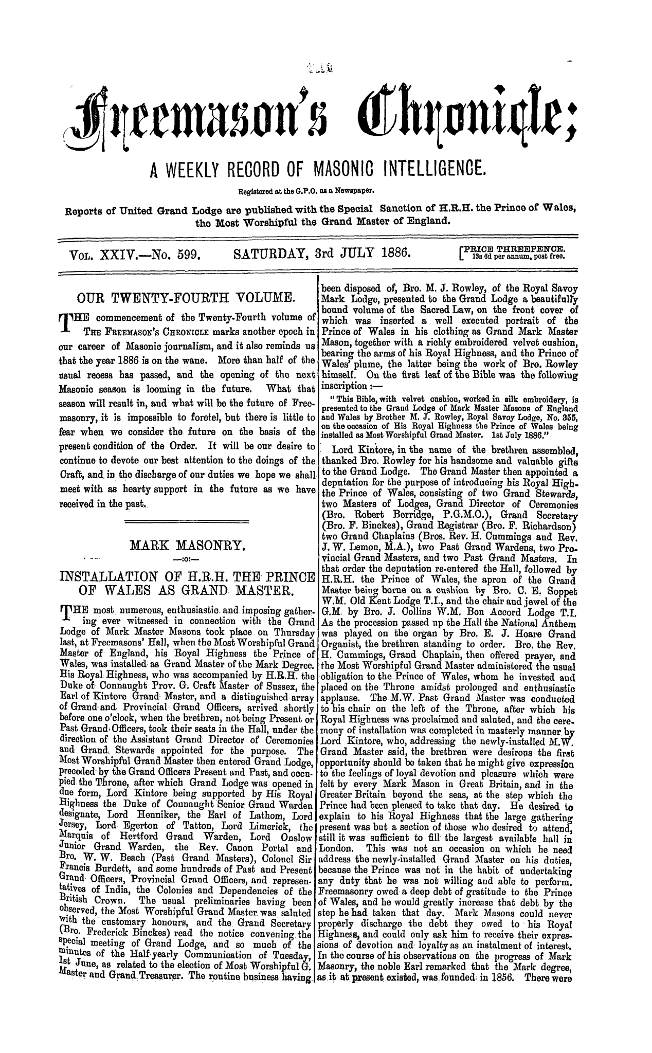 The Freemason's Chronicle: 1886-07-03: 1