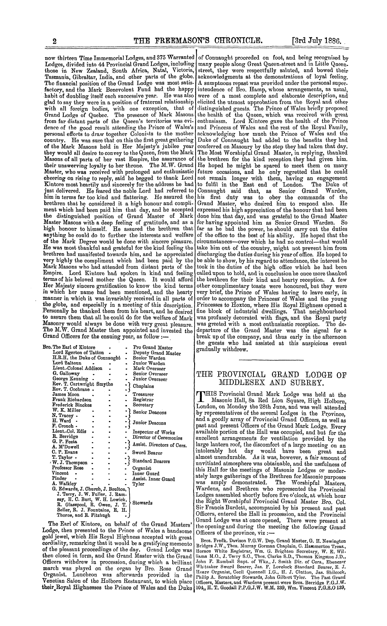 The Freemason's Chronicle: 1886-07-03 - The Provincial Grand Lodge Of Middlesex And Surrey.