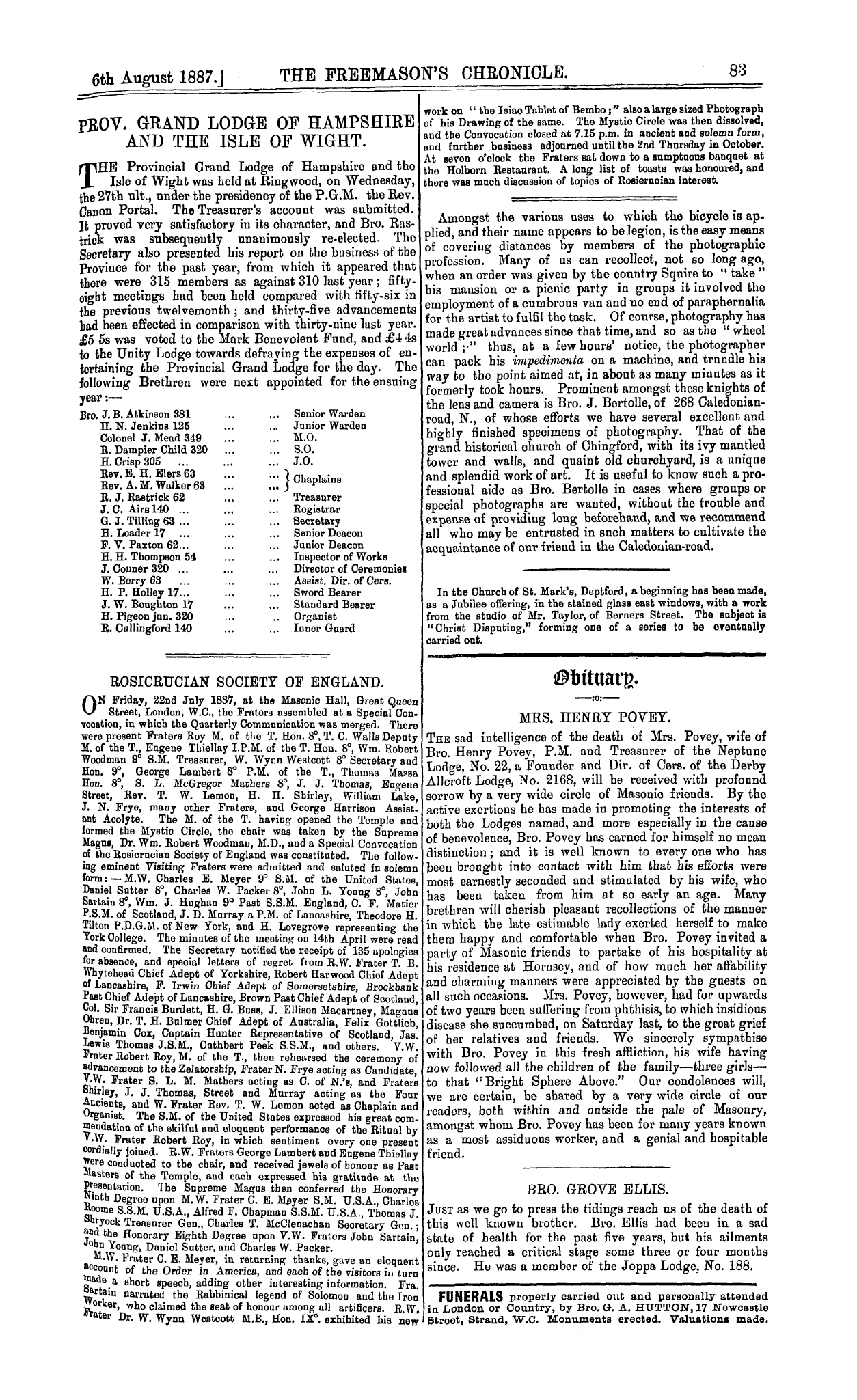 The Freemason's Chronicle: 1887-08-06 - Rosicrucian Society Of England.