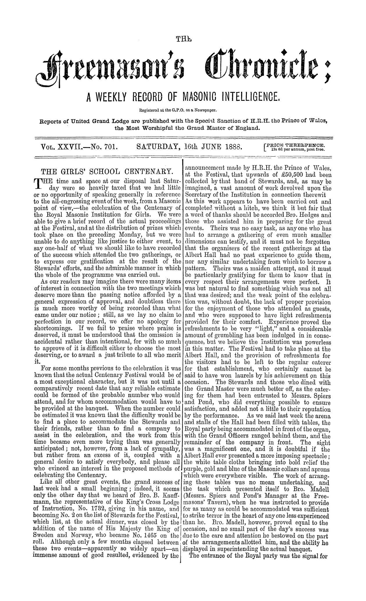 The Freemason's Chronicle
