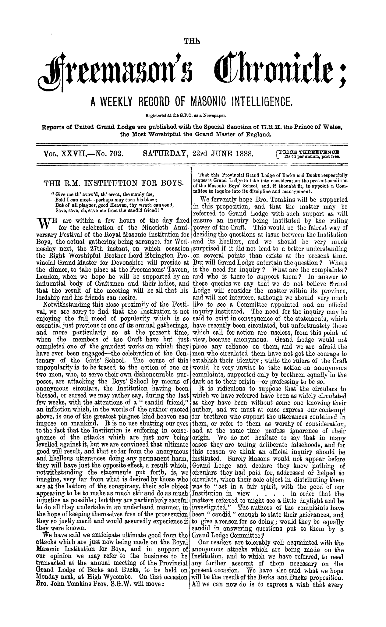 The Freemason's Chronicle