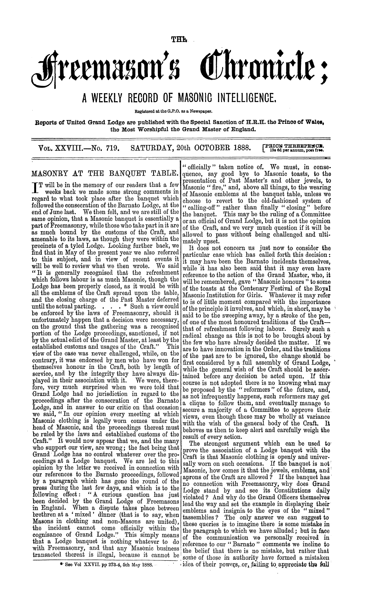 The Freemason's Chronicle