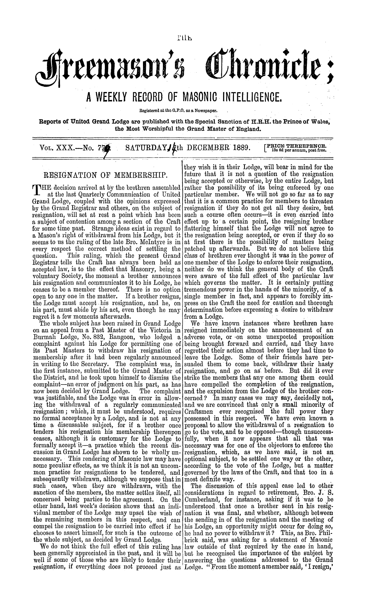 The Freemason's Chronicle
