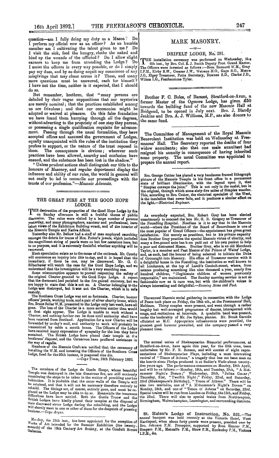 The Freemason's Chronicle: 1892-04-16 - Every Member Owes A Duty To His Lodge.
