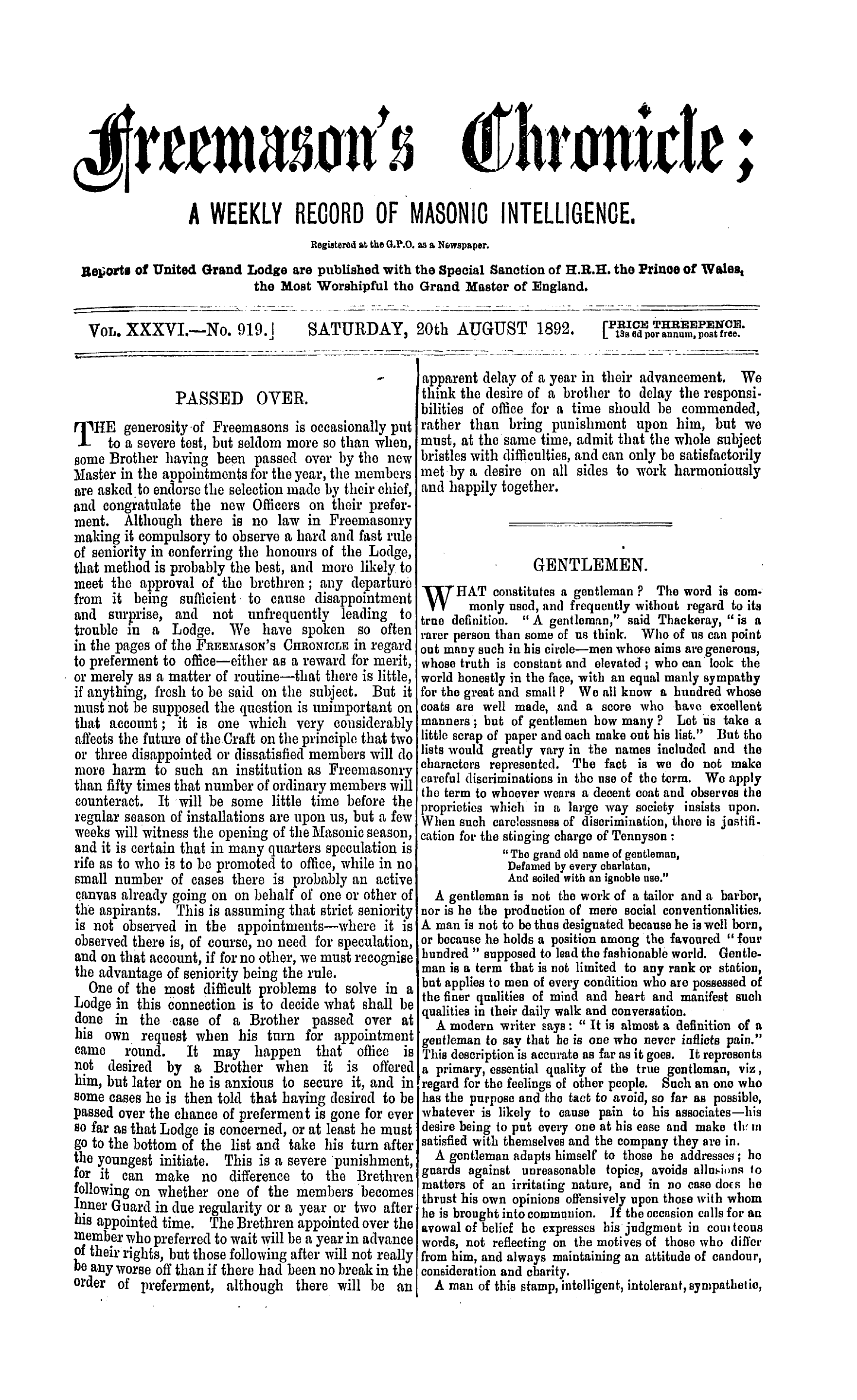 The Freemason's Chronicle