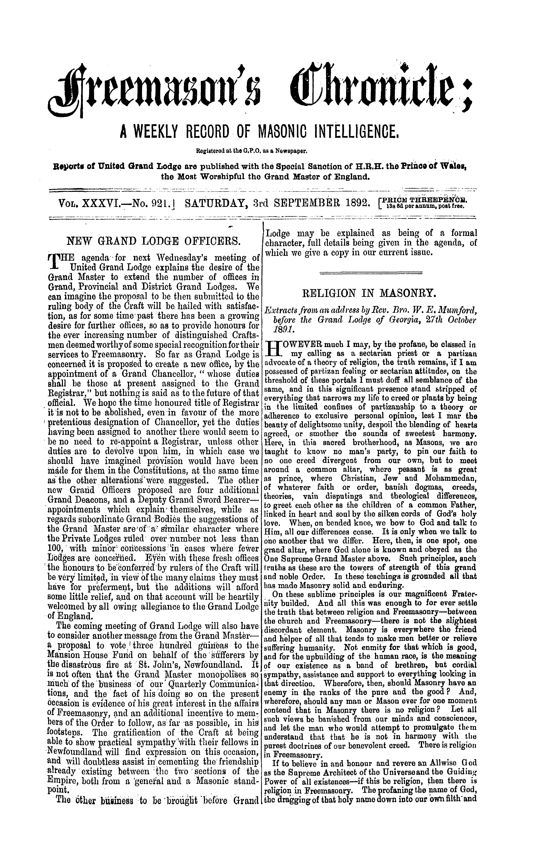The Freemason's Chronicle