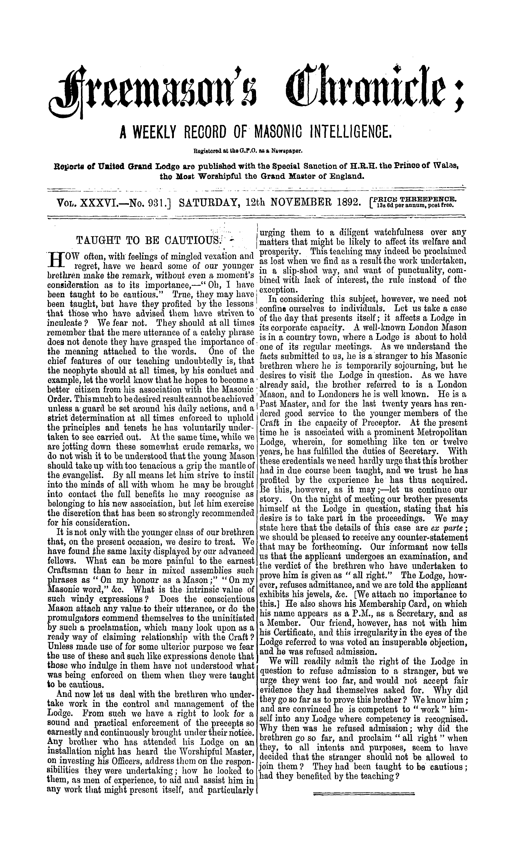 The Freemason's Chronicle