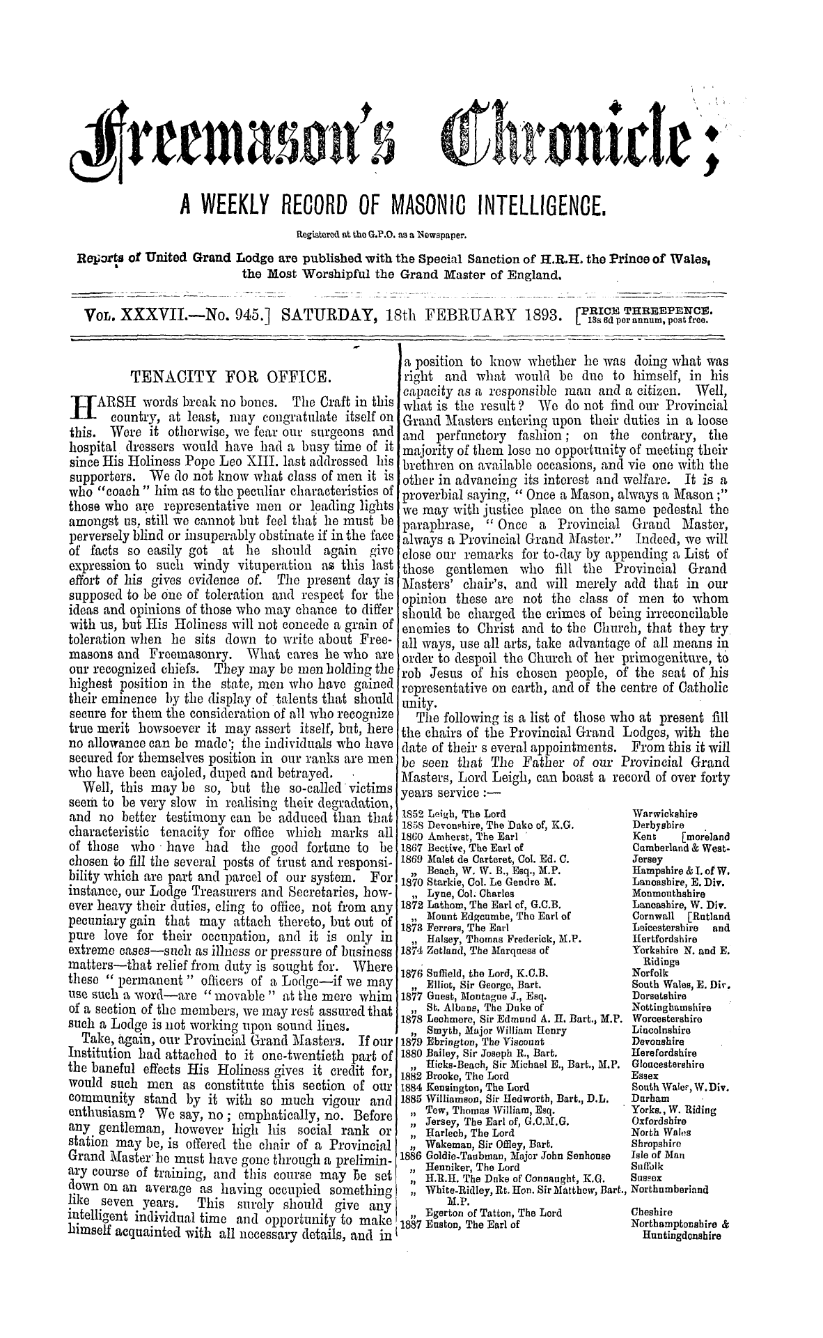 The Freemason's Chronicle
