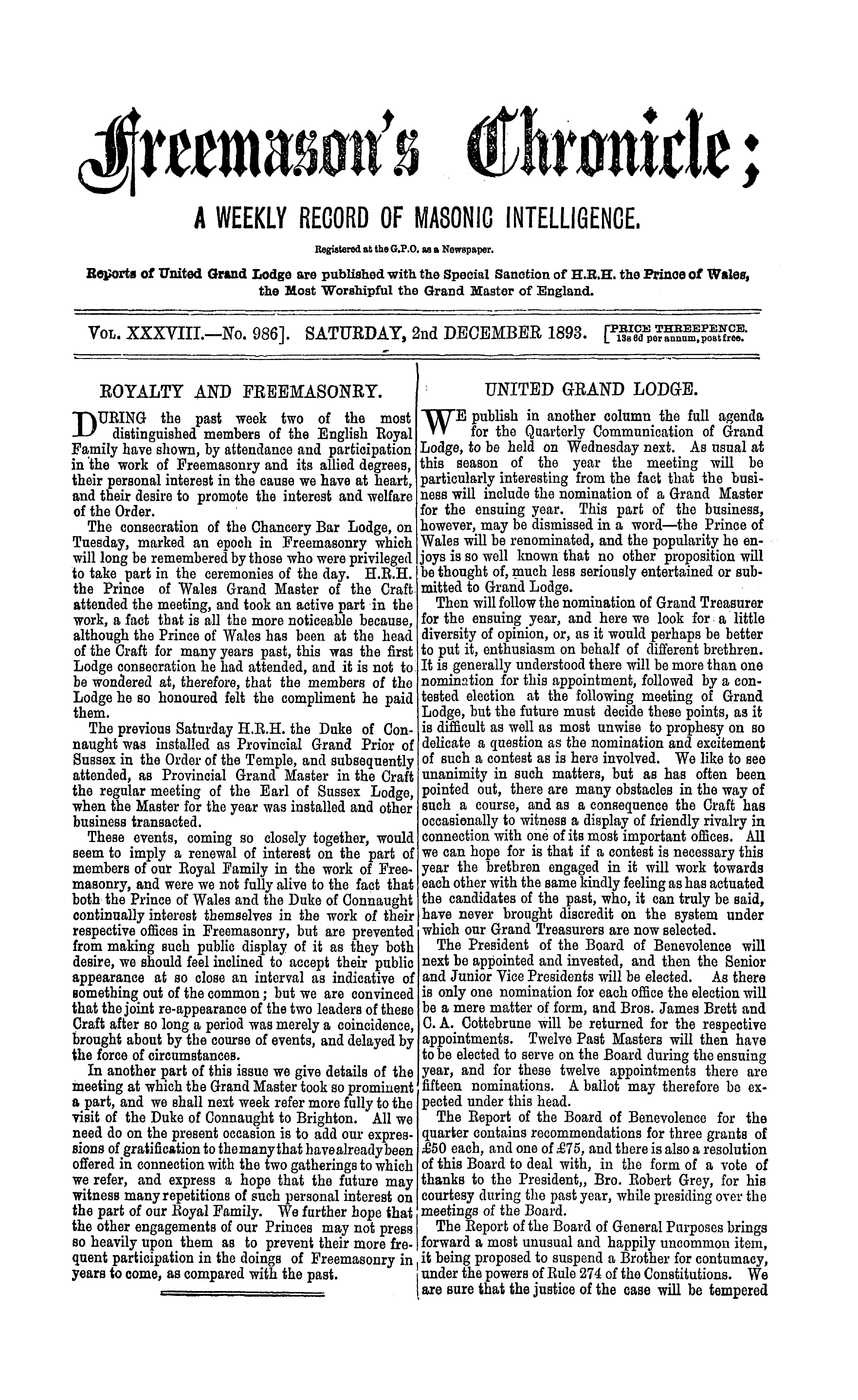 The Freemason's Chronicle