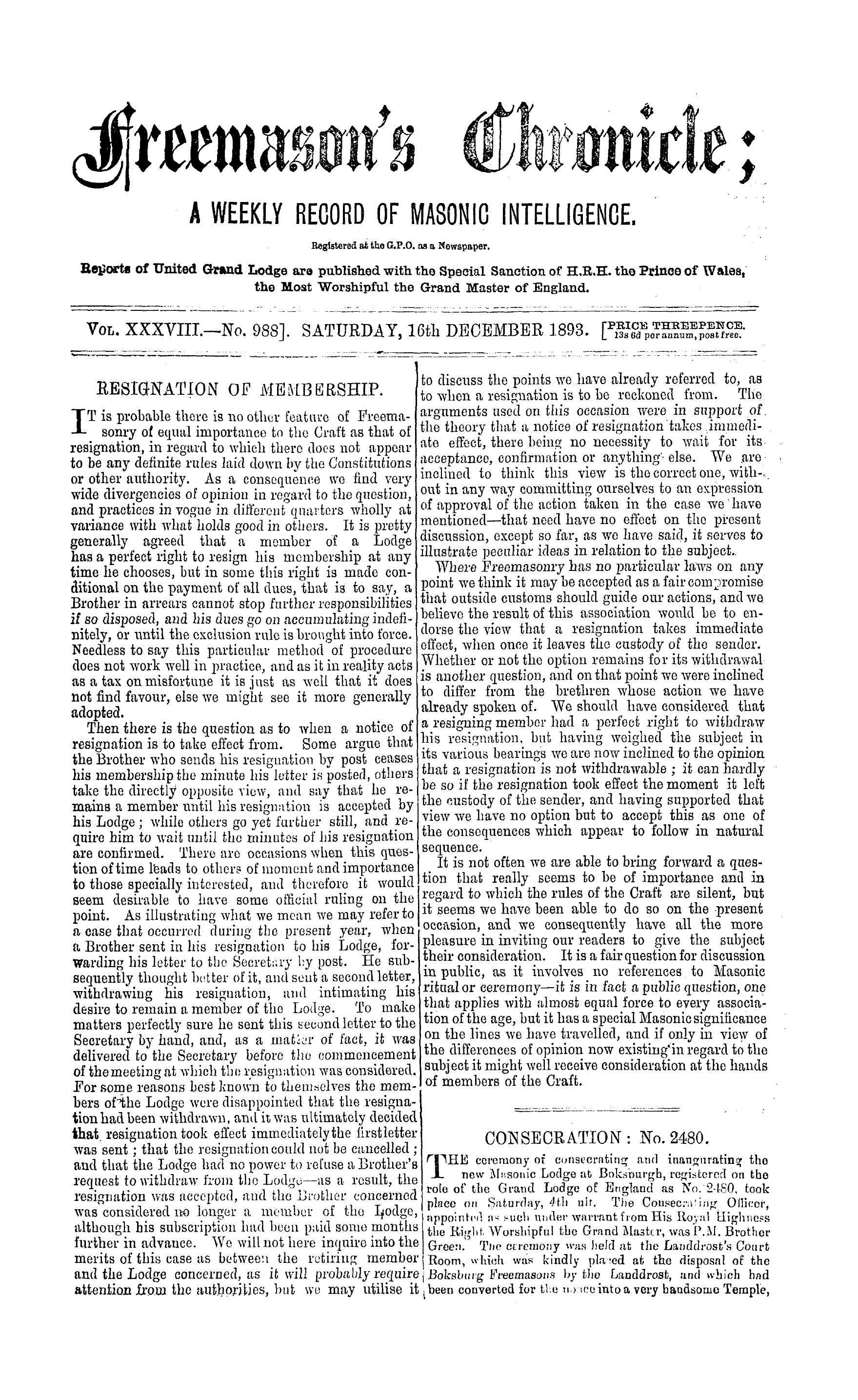 The Freemason's Chronicle
