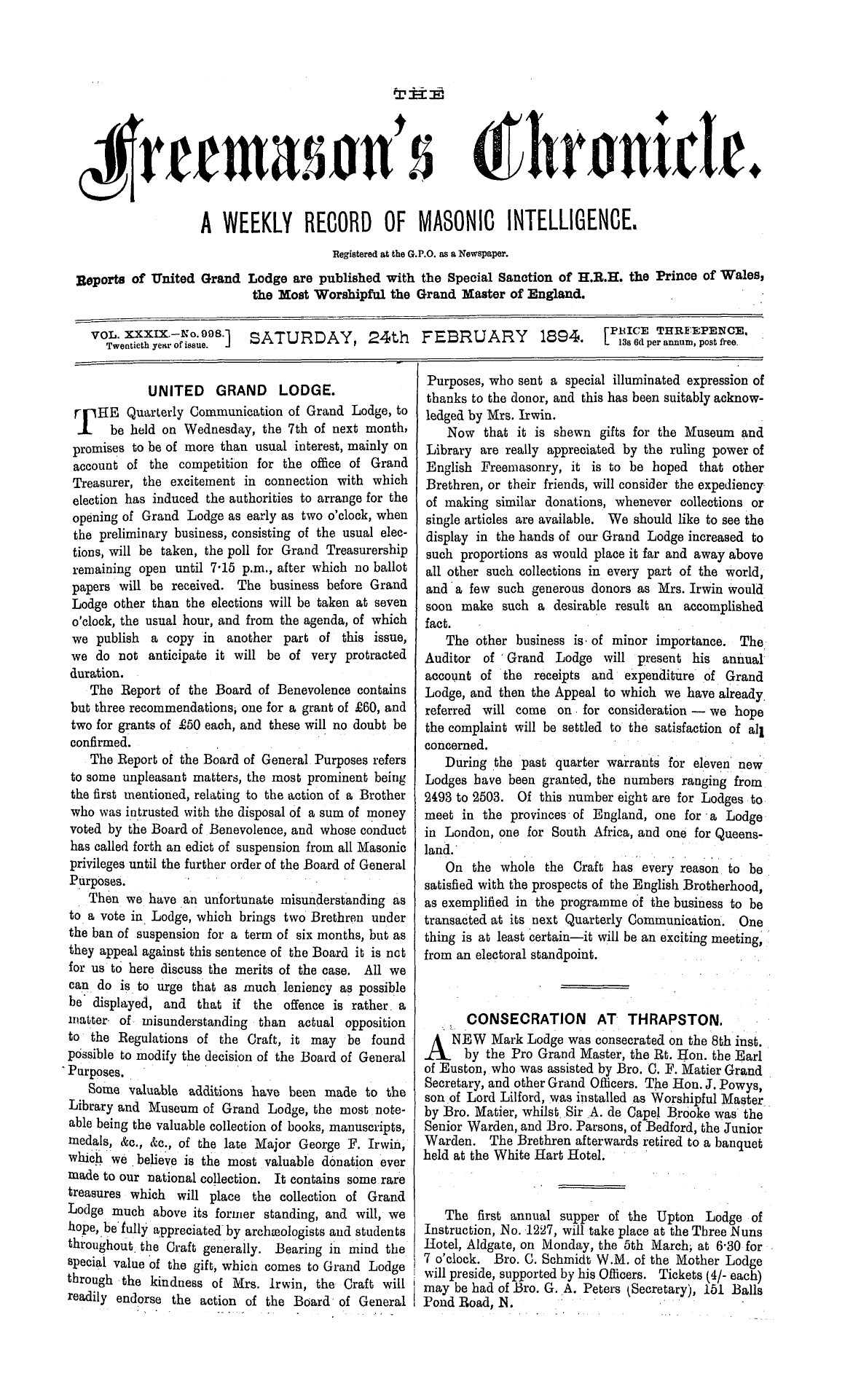 The Freemason's Chronicle