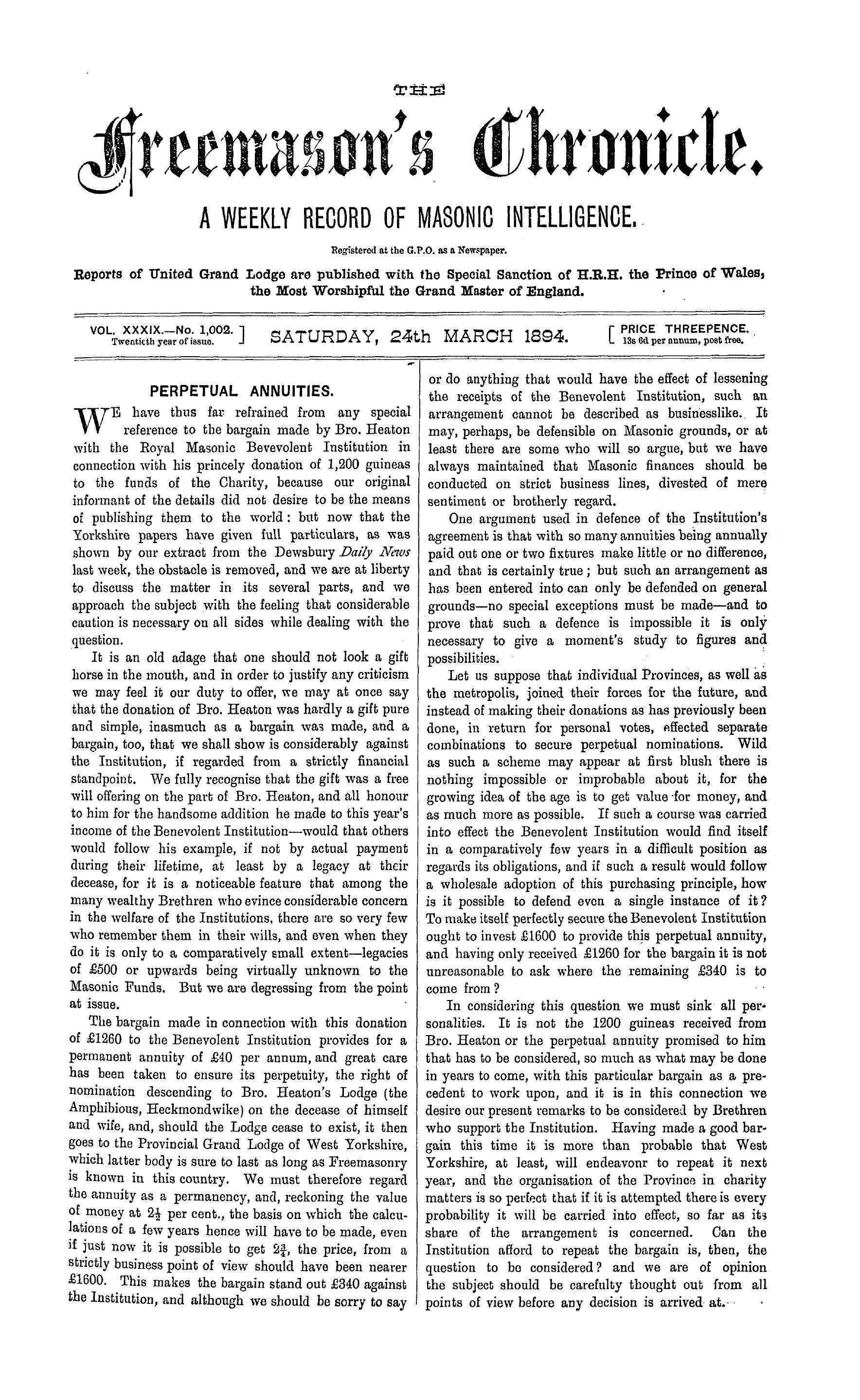 The Freemason's Chronicle