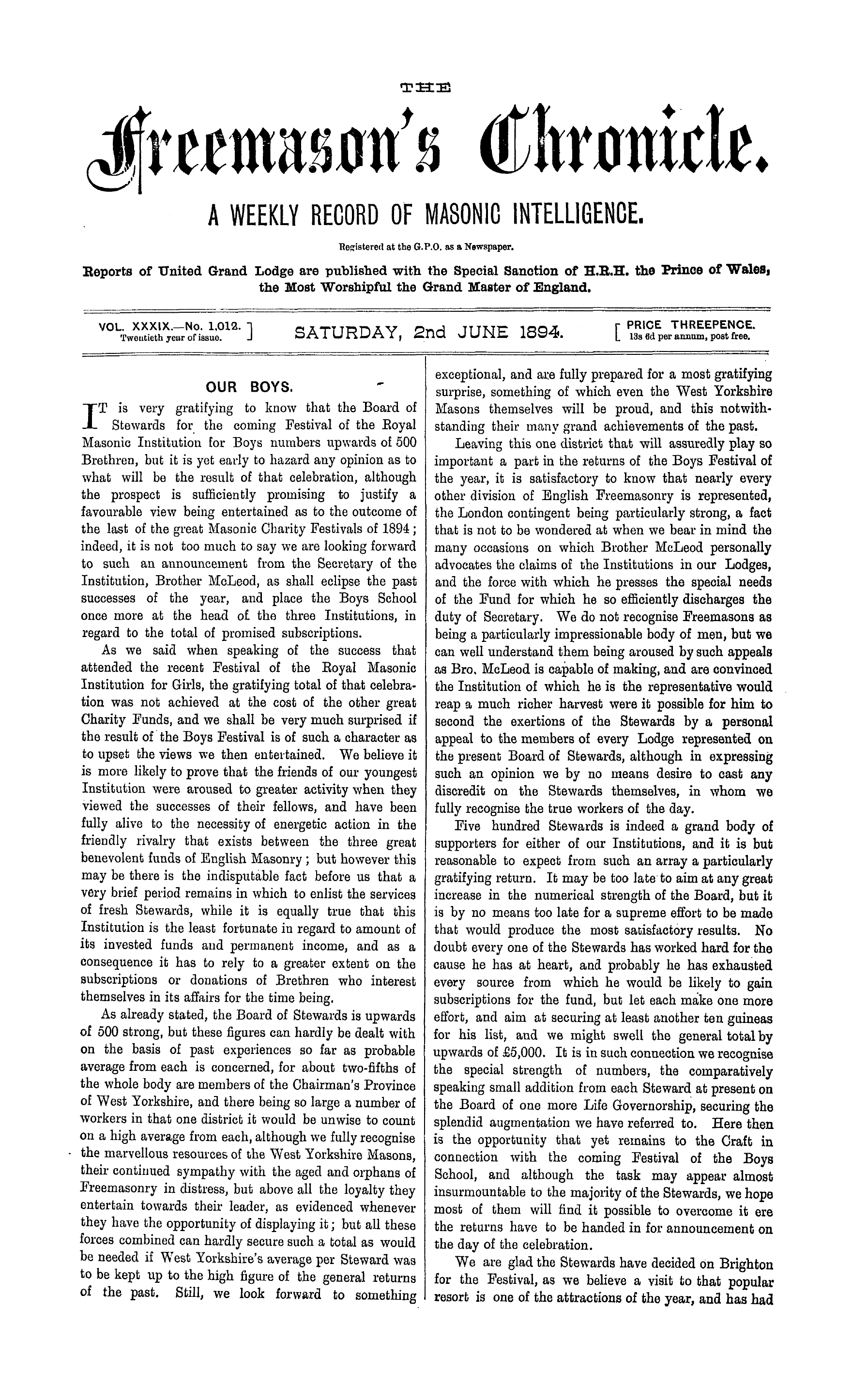 The Freemason's Chronicle