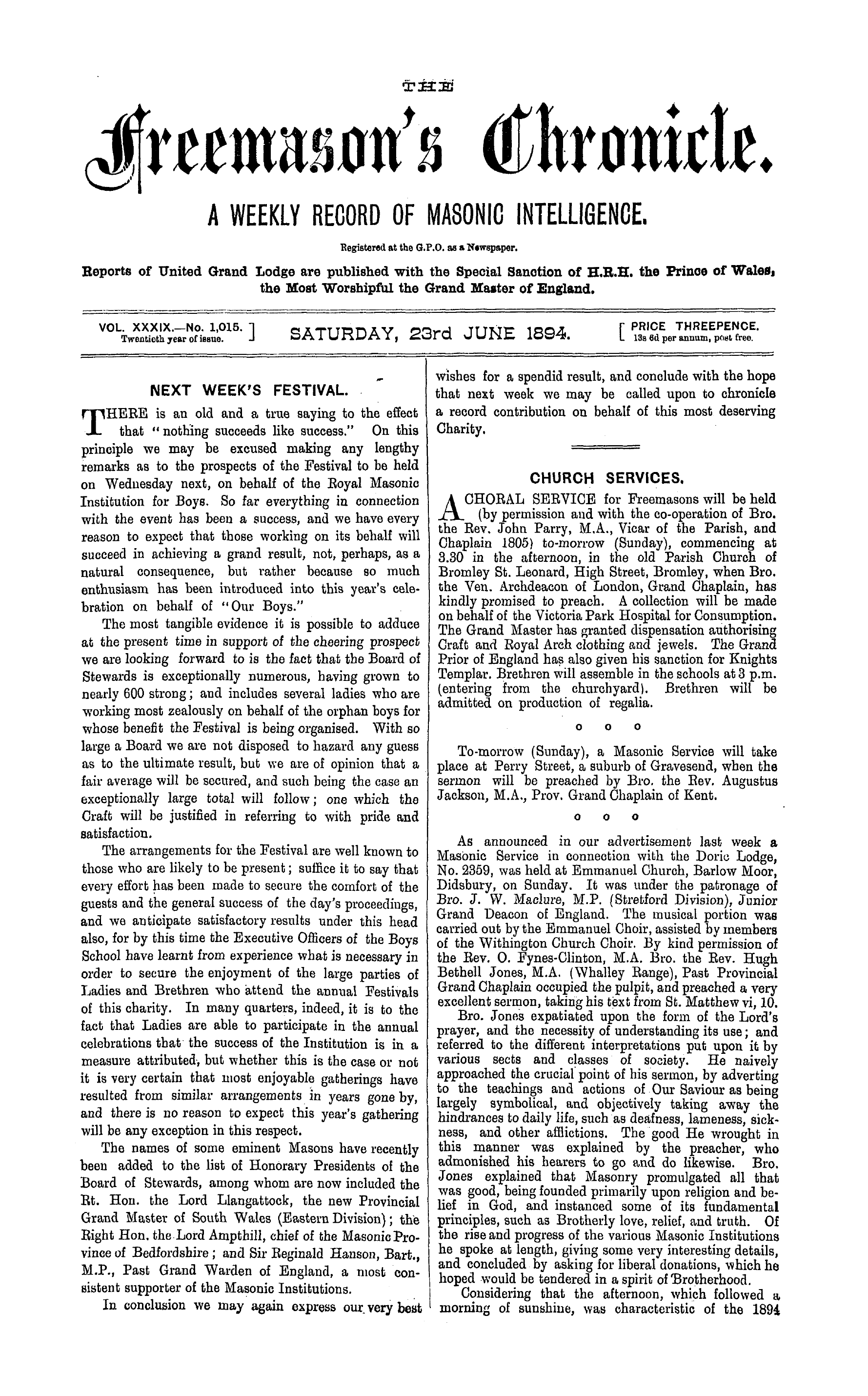 The Freemason's Chronicle