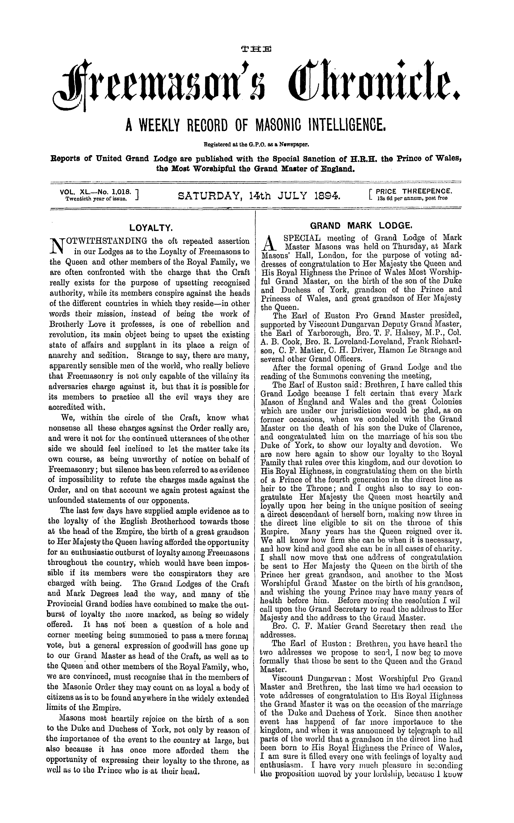 The Freemason's Chronicle