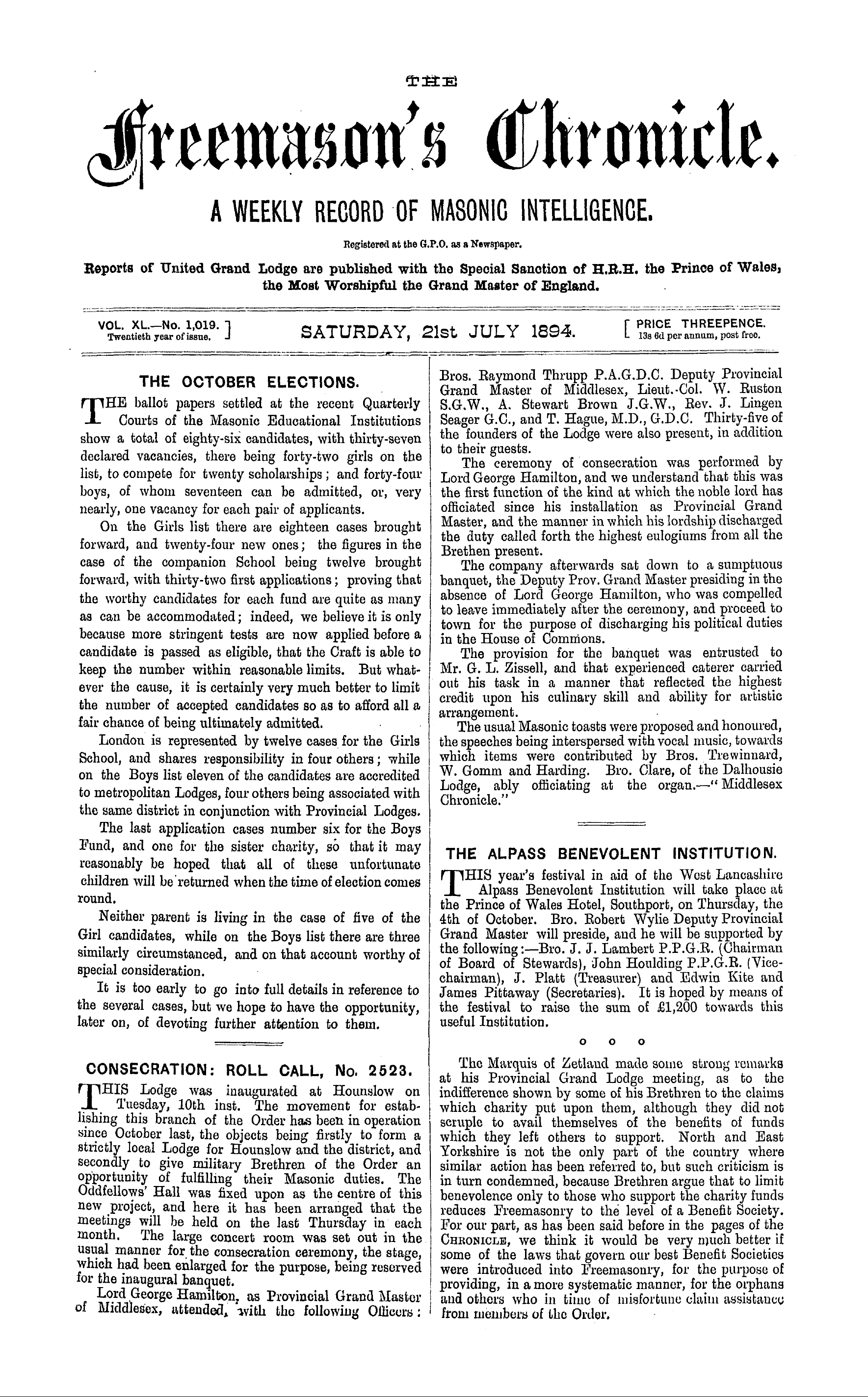 The Freemason's Chronicle
