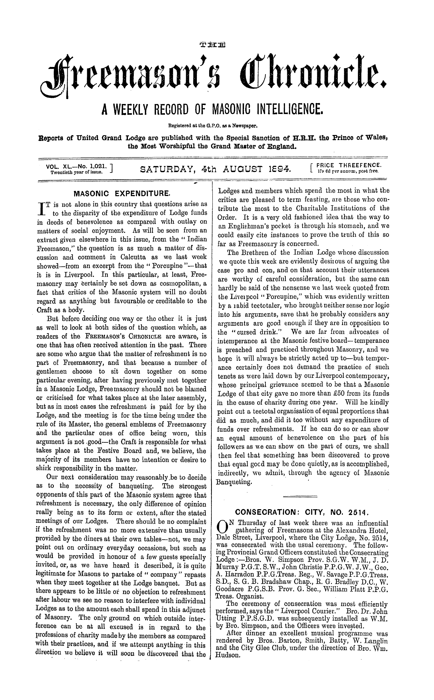 The Freemason's Chronicle