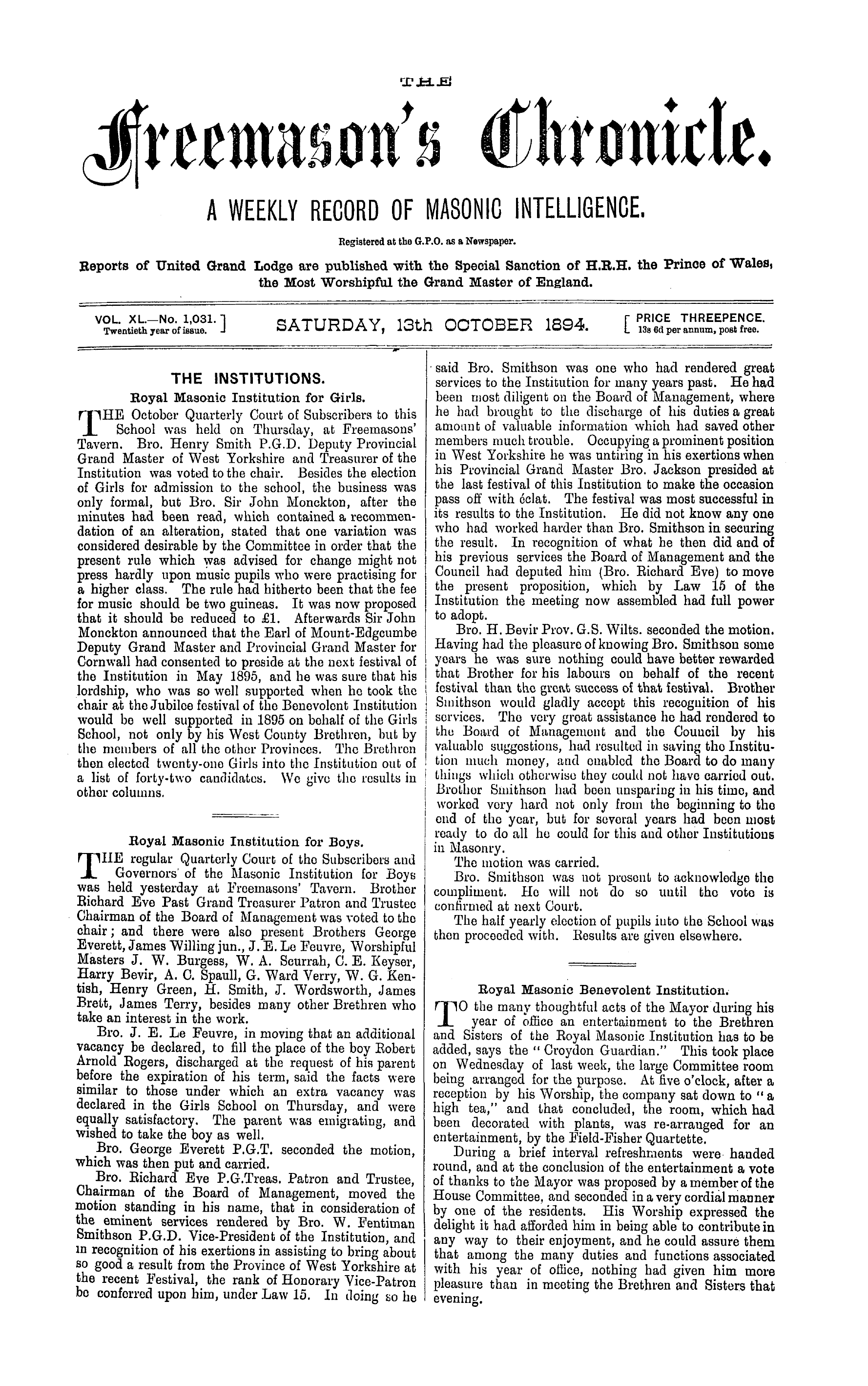 The Freemason's Chronicle