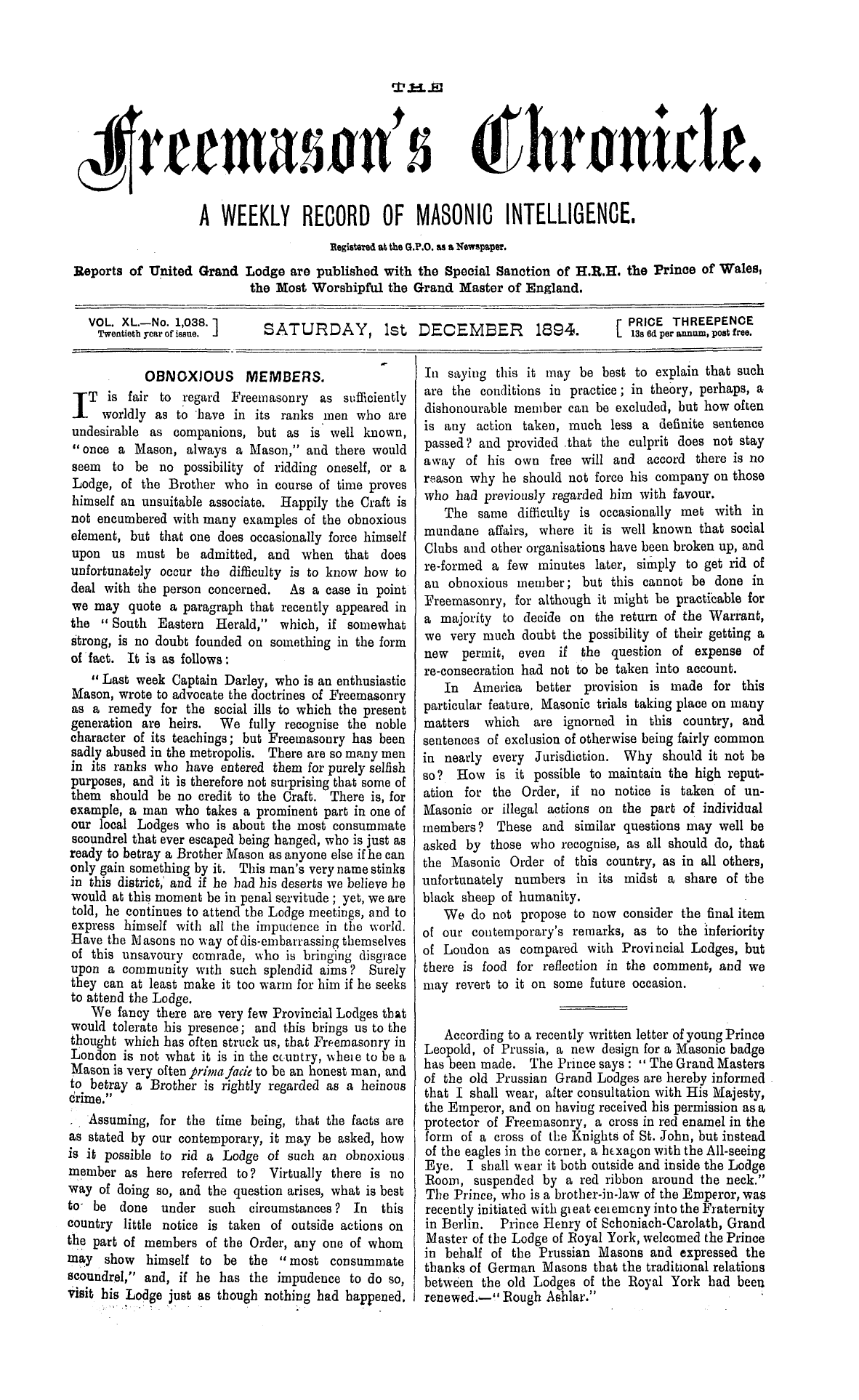 The Freemason's Chronicle