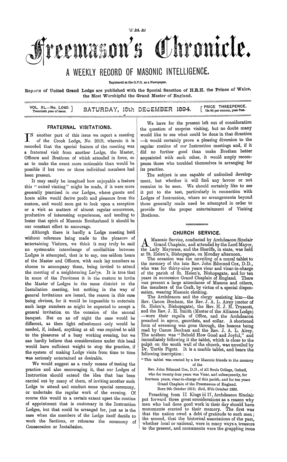 The Freemason's Chronicle