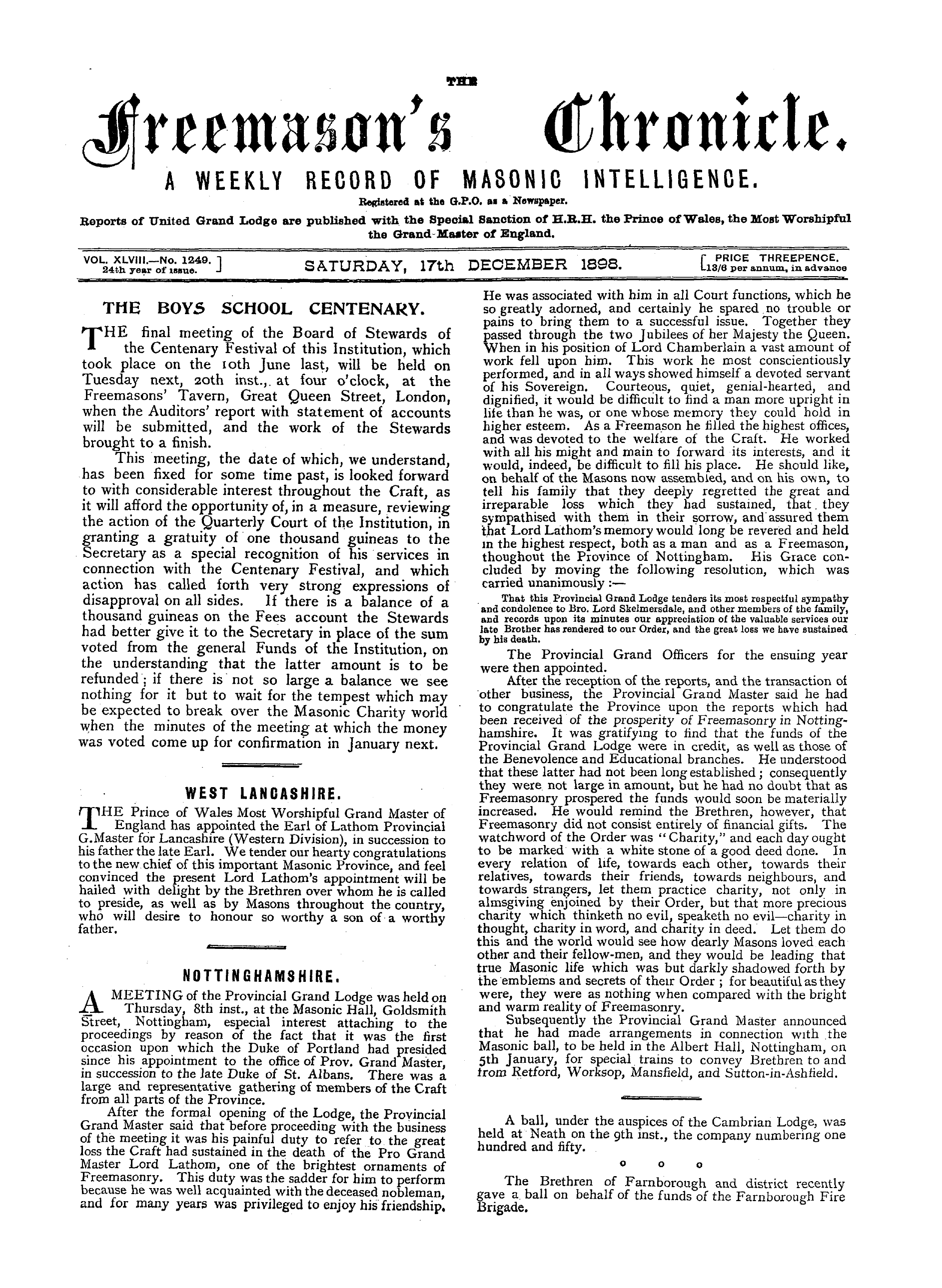 The Freemason's Chronicle