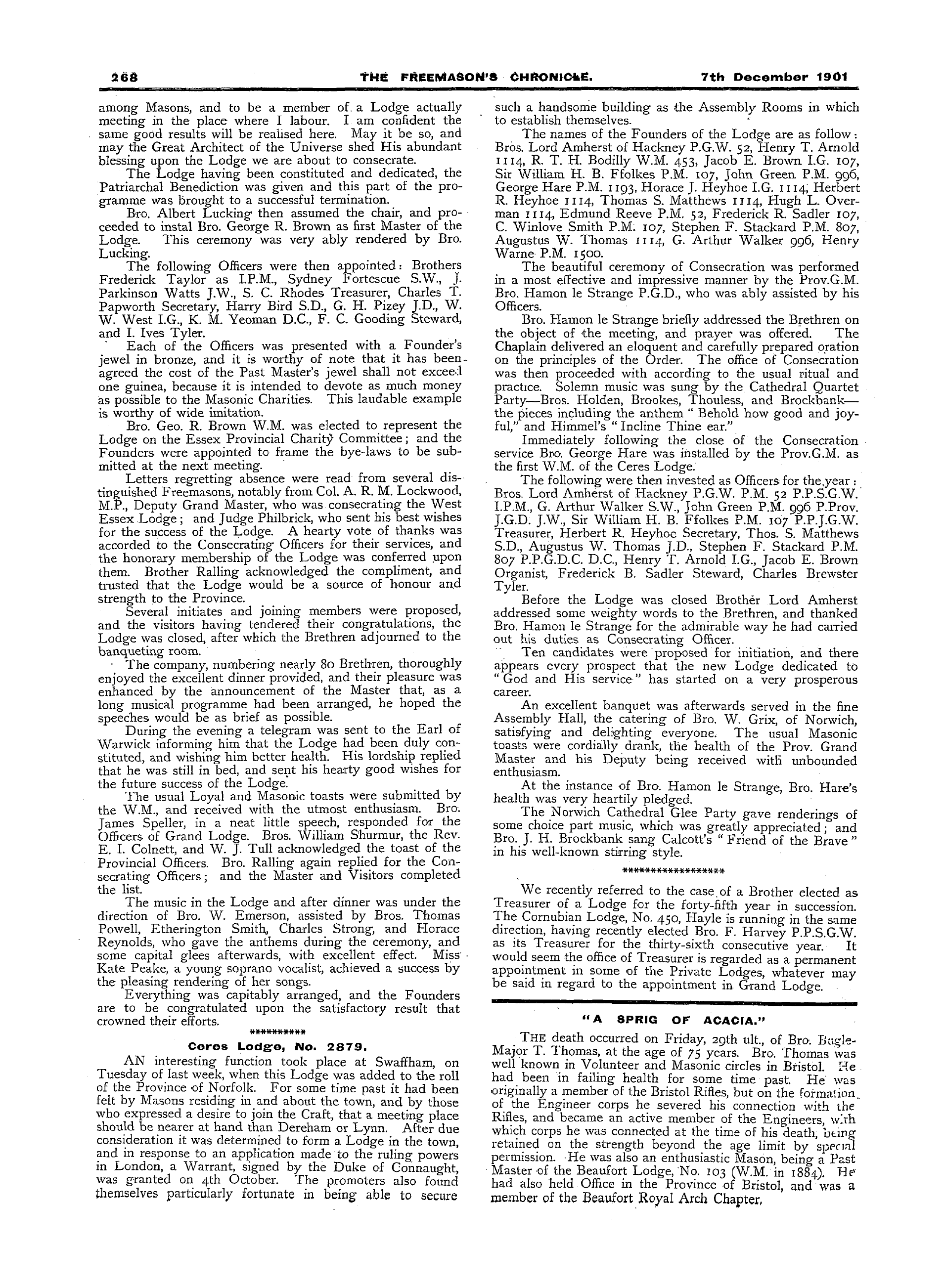 The Freemason's Chronicle: 1901-12-07 - "A Sprig Of Acacia."