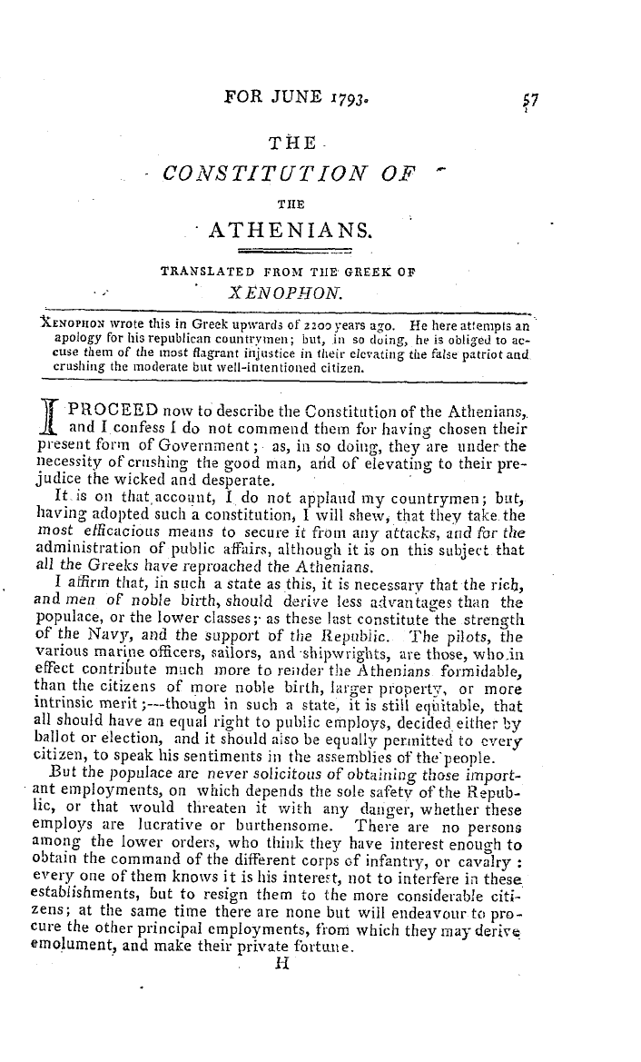 The Freemasons' Magazine: 1793-06-01 - The Constitution Of The Athenians.