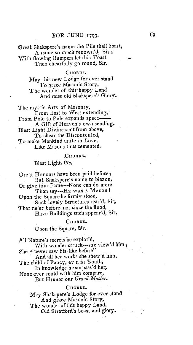 The Freemasons' Magazine: 1793-06-01 - Masonic Intelligence.